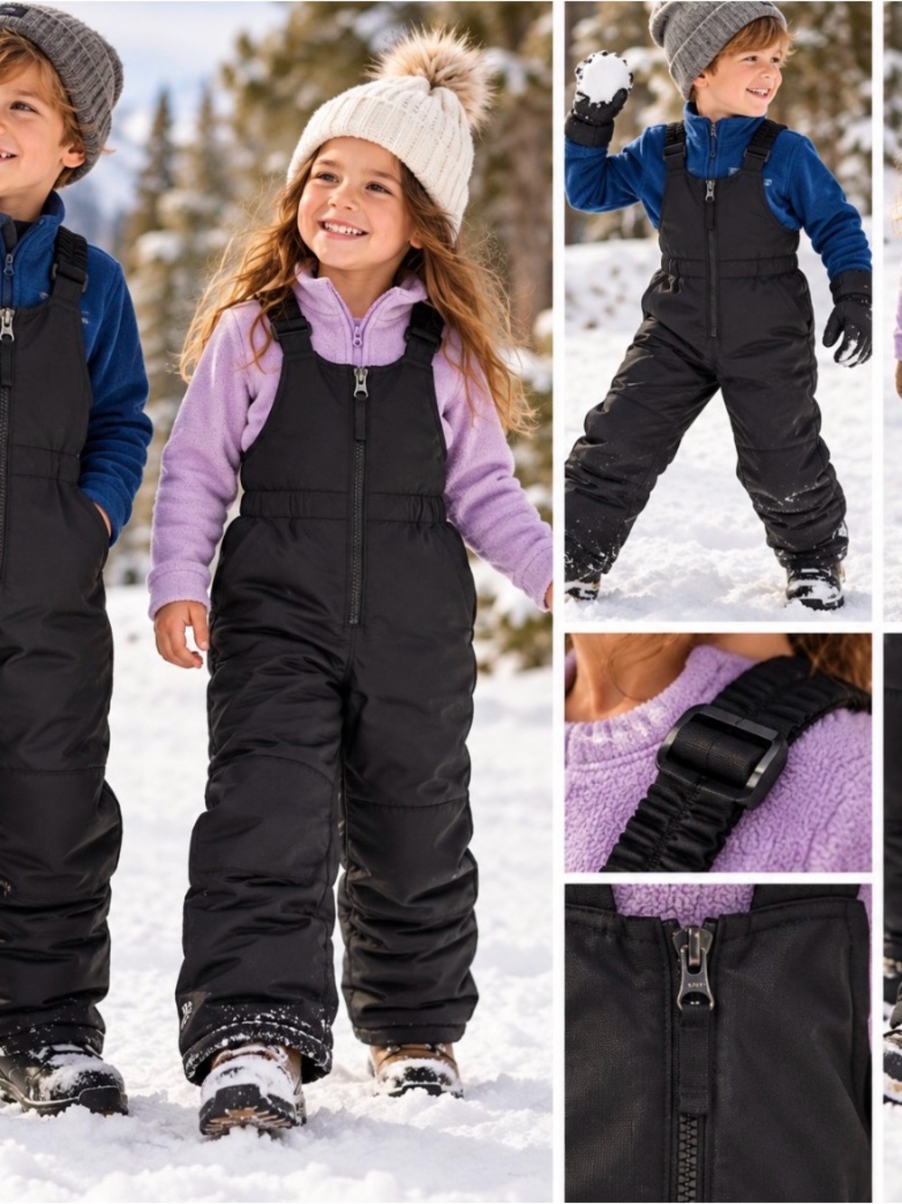All in Motion Kids Black Snow Ski Bib Overalls Size S Water & Wind Resistant
